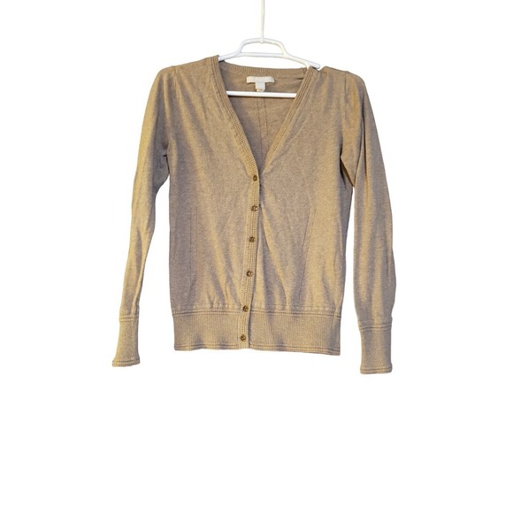 Banana Republic Women Size Small Button Up V-neck Cardigan Tan Crystal Buttons - Picture 1 of 16